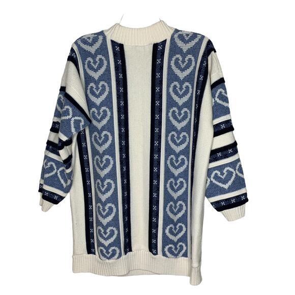 Vintage Heart Knit Striped Mock Neck Sweater Large - Picture 7 of 9
